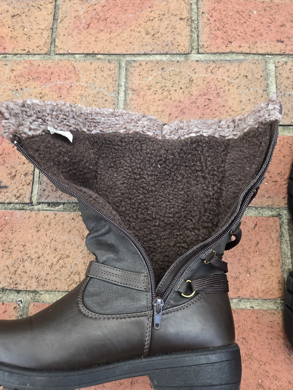 totes Brown Lace-Up/ Side Zipper Winter Rain Boots Sz 10